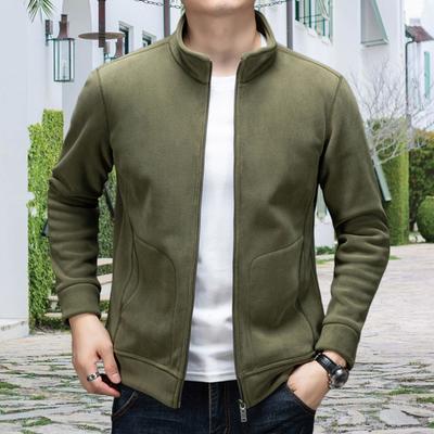 Men Spring Autumn Coat with Pockets Solid Color Stand Collar Long Sleeves