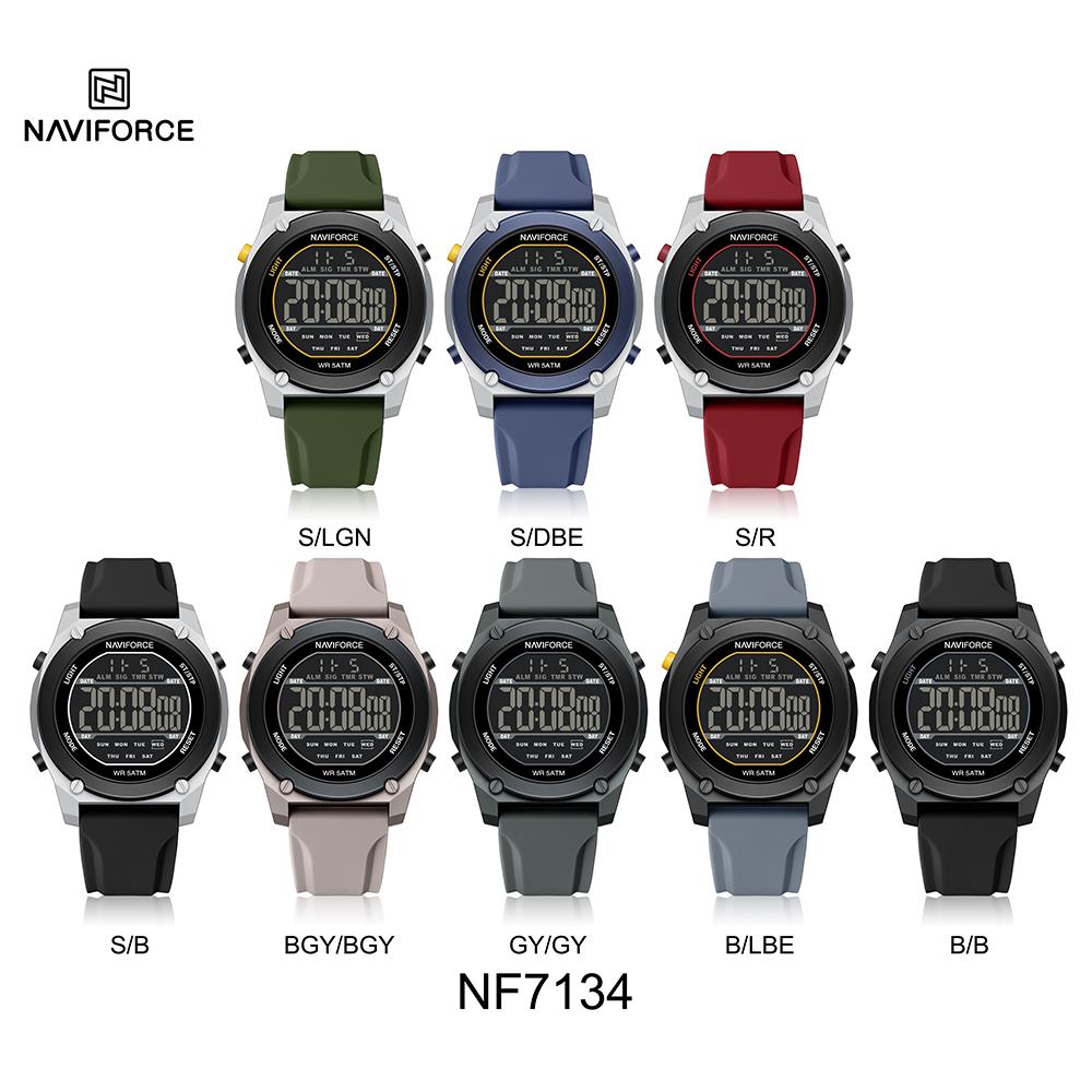 NAVIFORCE Original Men Digital Watch LCD Display Date Calendar Chronograph Alarm Silicone Strap Night Pattern Waterproof Men Watch NF7134