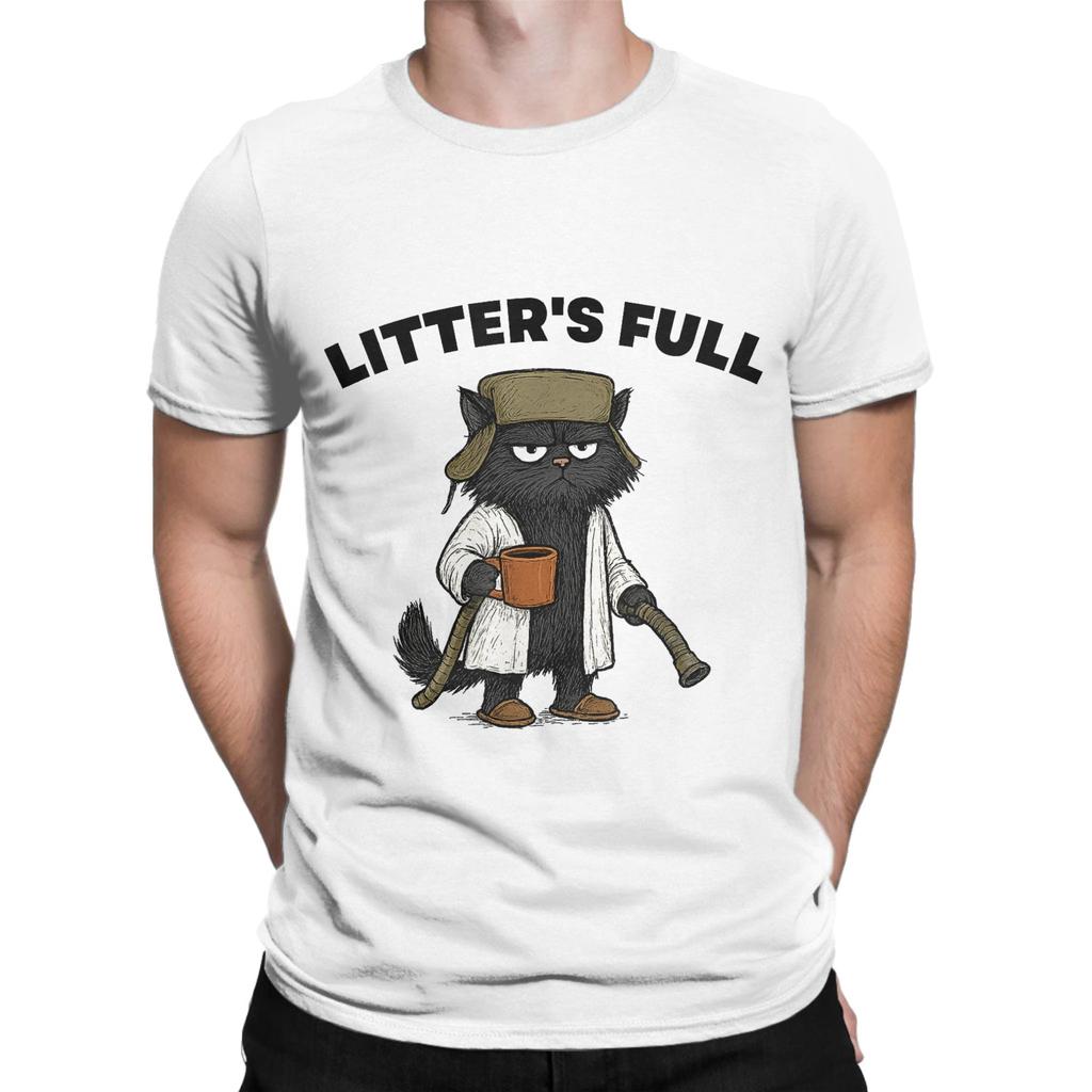 Funny Litters Full Cat  Men's T Shirts  Vintage Tee Shirt Short Sleeve Round Collar T-Shirts 100% Cotton Summer Tops