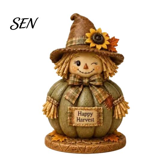 Small Thanksgiving Party Props Fall Scarecrow Figurine, Wooden Pumpkin Statue, Rustic Autumn Indoor Seasonal Accents Harvest Tabletop Decoration