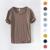 Retro-T-Shirt mit Raw Edge für Herren, 100 % Baumwolle, leicht, atmungsaktiv, schmal geschnitten, einfarbig, Rundhalsausschnitt, lässiges Basic-Oberteil