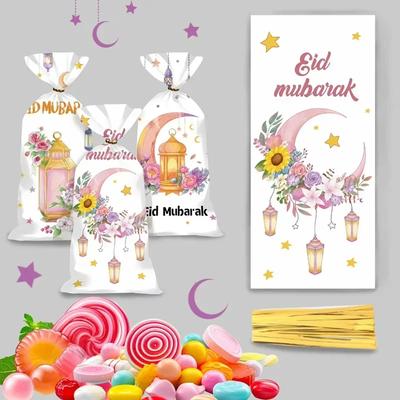 50PCS/Bag Ramadan Cookie Bags with Strap Candy Baking Packaging Bag Eid Mubarak Gift Party Supplies Bonbons Verpakking
