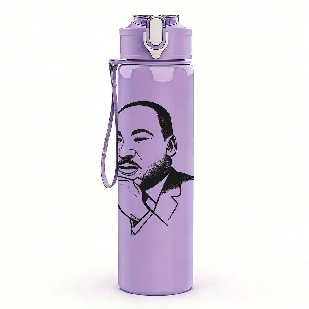 1PC Martin Luther King Portrait 750ml Color Plastic Sports Water Bottle Leakproof Flip Straw Lid Suitable for Sports Office Home Use