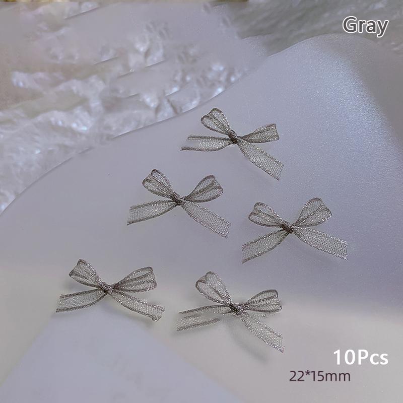 

10 шт. подвески-бантики для ногтей из органзы, 3D-украшения, банты, узелки, стразы, корейские детали для ногтей, украшения для маникюра, кавайные аксессуары серый