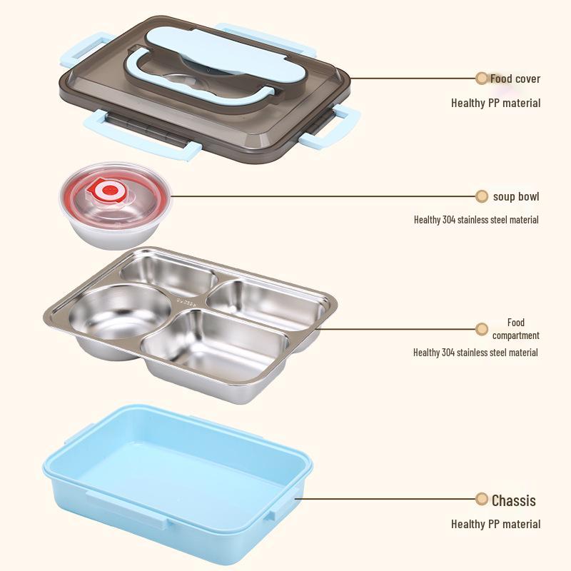 304 Stainless Steel Bento Box - Portable, Microwave-Safe Lunch Container for Office, School, Camping