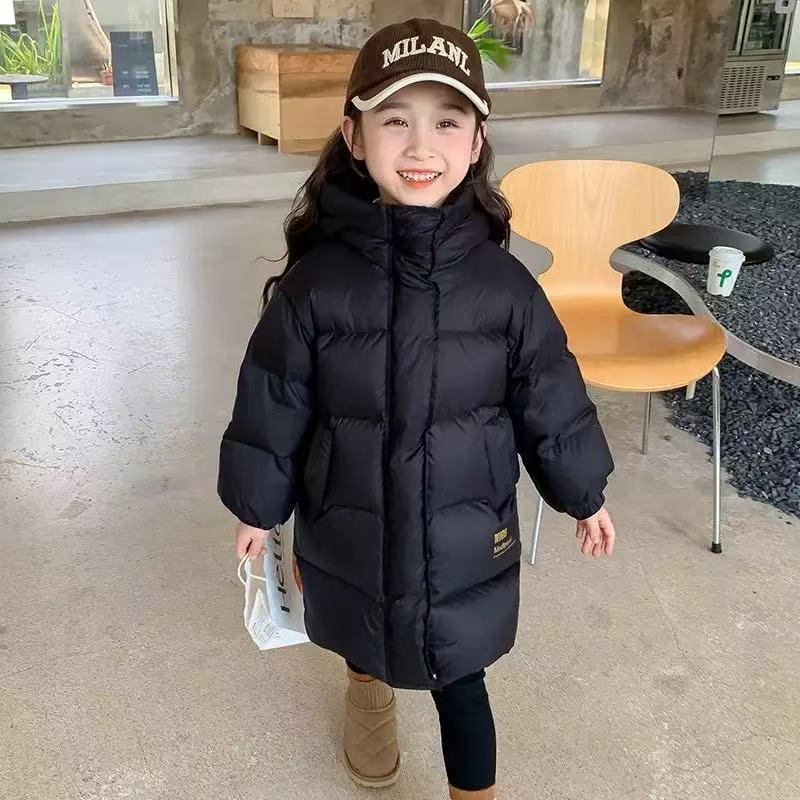 

Girls Black & Gold Mid-Length Winter Down Jacket 2025 - Trendy Thickened Cotton Coat 140 (for height 140 cm) чёрный