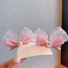 Kids Pearl Bow Hair Clips, Pink 3D Rabbit Ears Barrettes, Cute Bubble Gauze Hair Accessories for Little Girls.