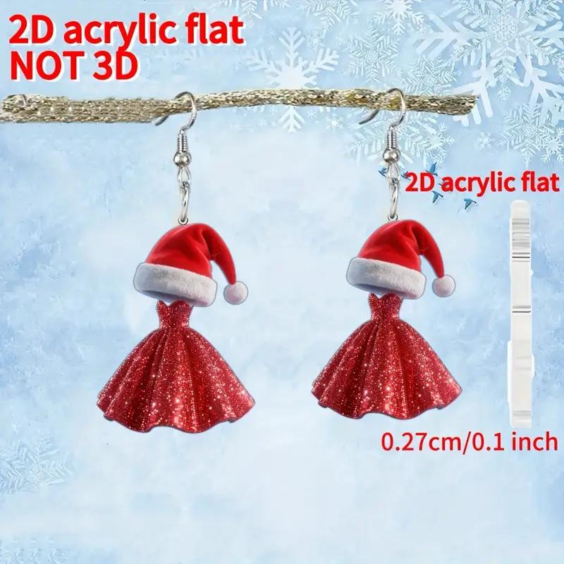 Cross-border new Christmas earrings red skirt design flat acrylic creative women's Christmas hat earrings jewelry