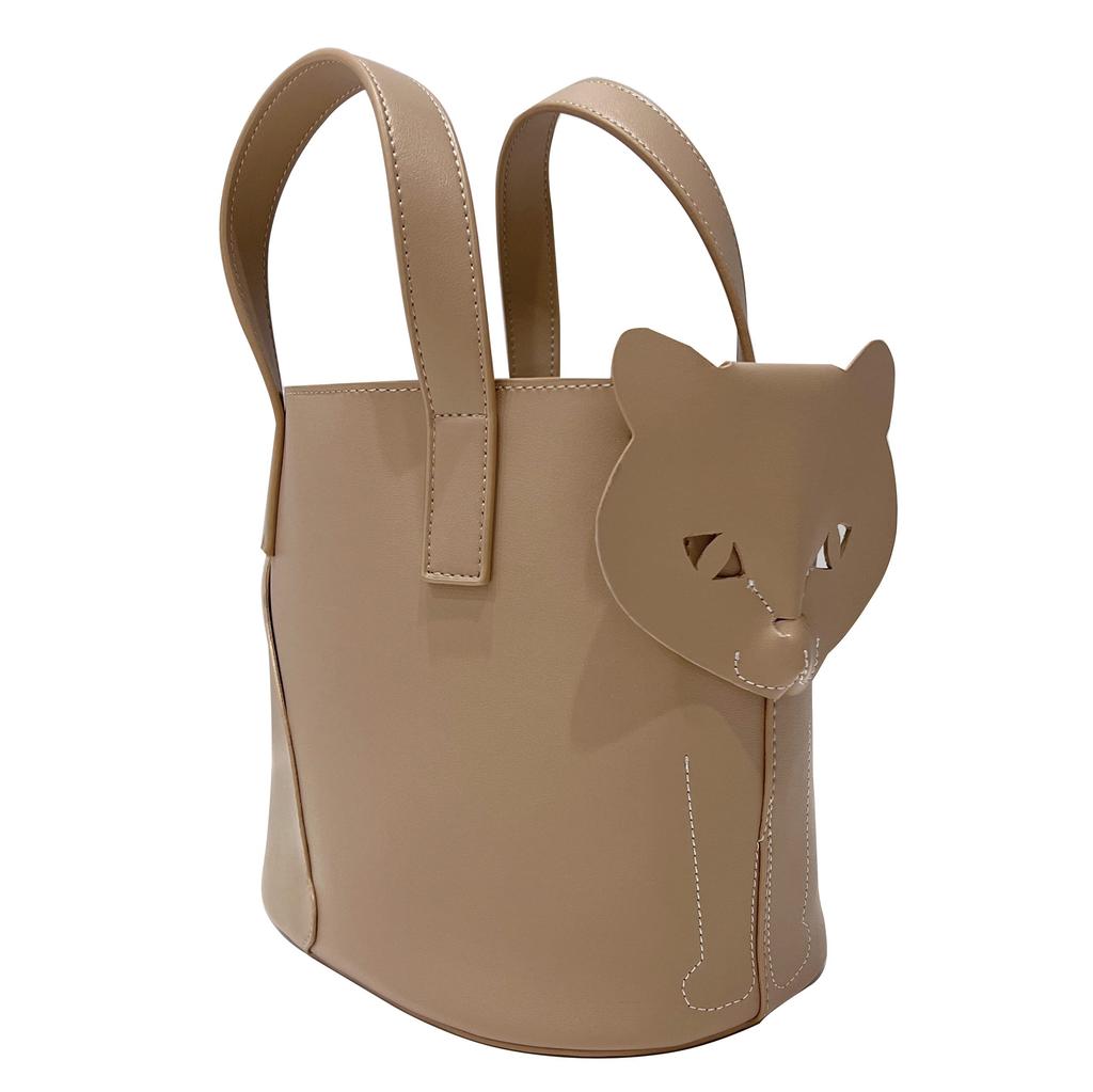 Schulter-Tragetasche aus Synthetikleder mit Katzenmotiv [Rootote] EU.Deli.2way.neco (beige)