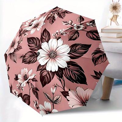 1 Stück Automatischer Faltregenschirm mit Blumenmuster - 8-Speichen-Eisenrahmen, Winddicht, Tragbarer Sonnenschirm mit Kunststoffgriff für Reisen & Outdoor-Aktivitäten