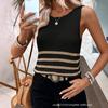 Women Striped Color Block Sleeveless Knit Casual Long Vest Tank Top