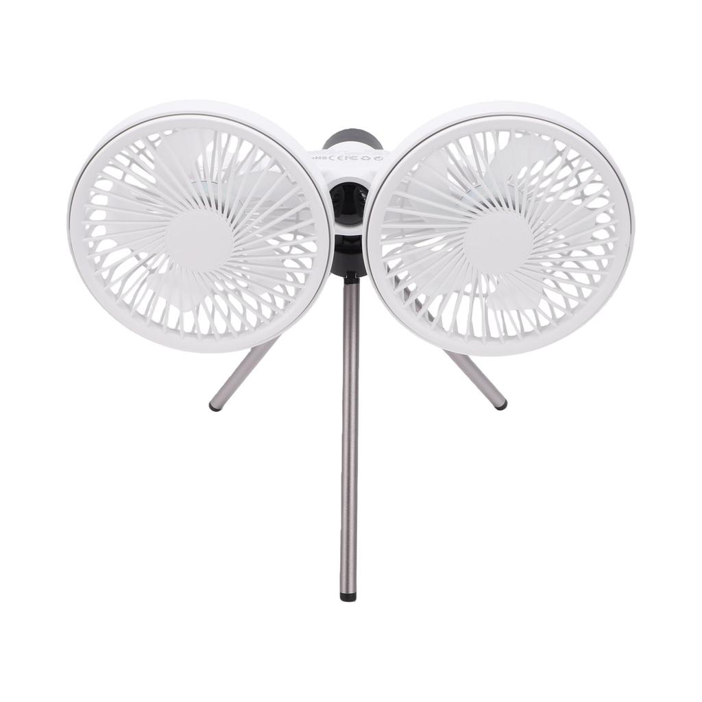 Dual Head Desk Fan with Tripod USB 3 Speeds Multi Angle Adjustable Outdoor Desk Fan for Camping Fishing Picnic