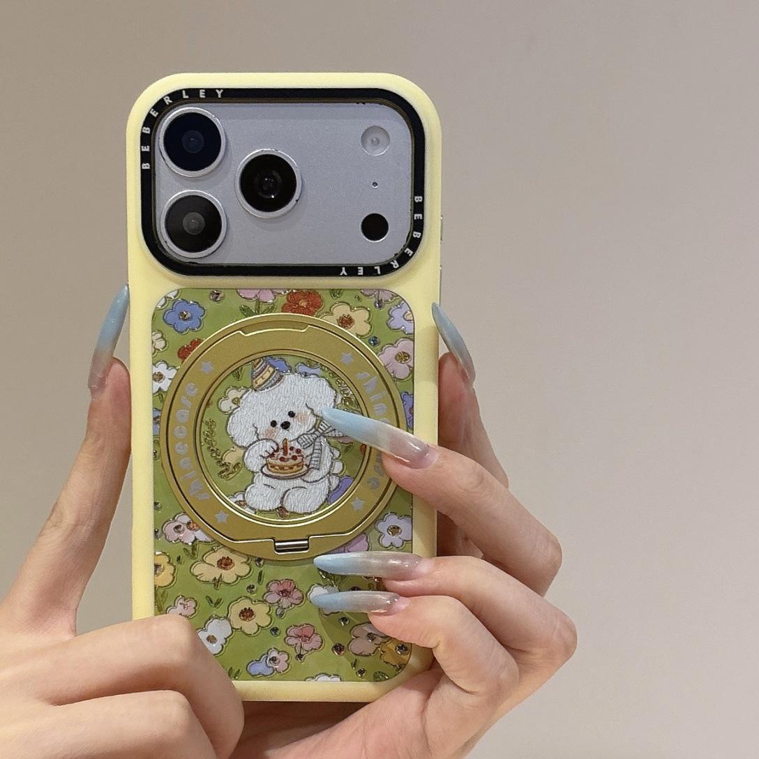 Macaron Color Rotating Magnetic Stand Phone Case for iPhone 16/15/17 Pro Max 16 Pro Max жёлтый