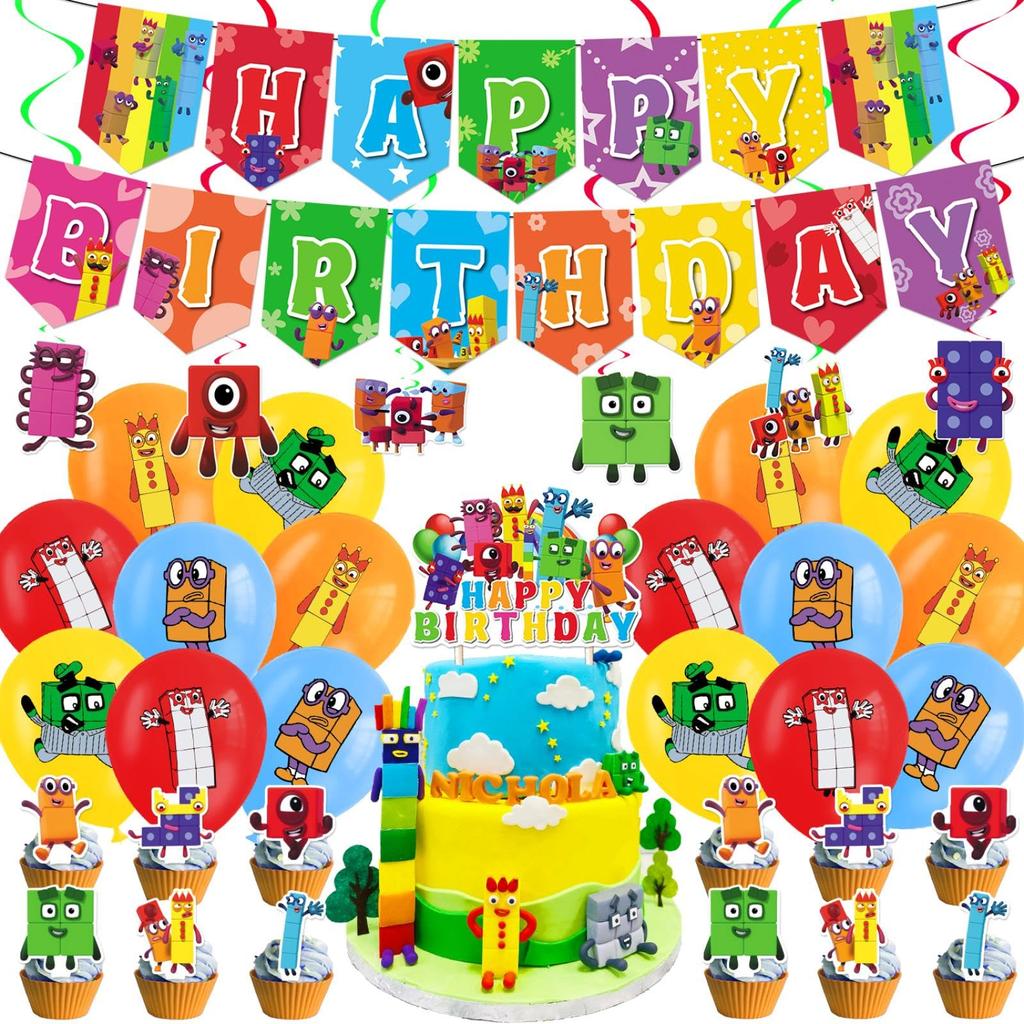 Numberblocks Narozeniny Narozeninová Postava VŠE NEJLEPŠÍ K NAROZENINÁM Dort Narozeninový Dárek Dekorace, Dekorace, Balónky, Banner, Topper, Samolepky, Děti, Chlapci,