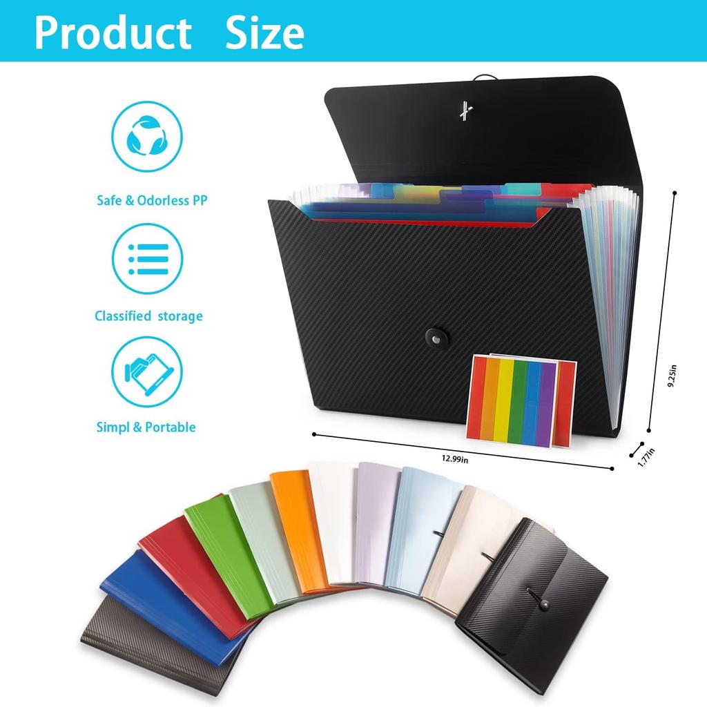 A4 PP File Folder with Tabs & Accordion 13 Pockets Buckle Closure Customizable Document Organizer for School & Office