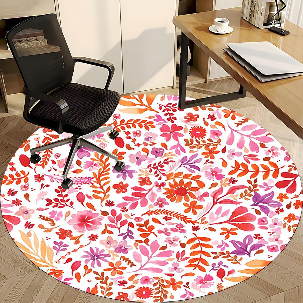 1 Stück Stuhlteppich mit Blumenmuster für das Büro, rutschfest, maschinenwaschbarer Teppich für Büro, Zimmer - Polyester, maschinell hergestellt yy251029132