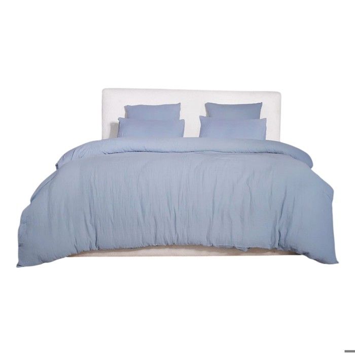 Housse de couette + taies gaze de coton lave 240 x 260 cm Douceur bleu givree