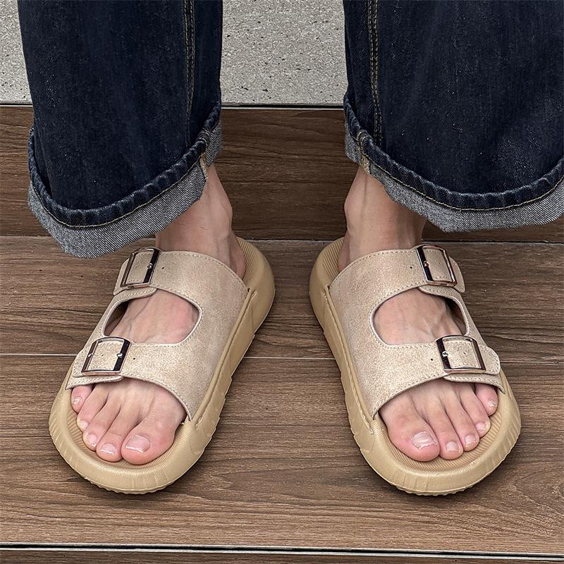 Summer One-word Sandals Soft-soled Boken Shoes Casual Beach Velcro Outer Wear Beach Shoes 371296 white-J