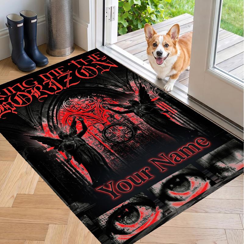 Custom Name Bring Me the Horizon Crystal Velvet Floor Rug Personalized Text Soft Carpet Home Decor