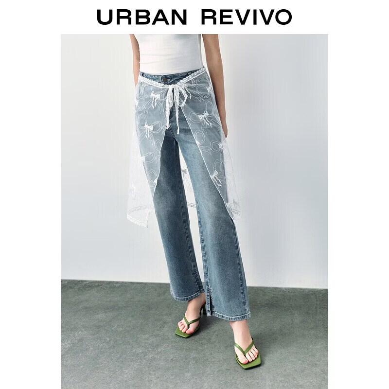 UR2026 Women s Lace-Trim Straight-Leg Jeans 25