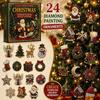 24 Tage Weihnachten Diamantmalerei Adventskalender Acryl Flache Hängende Ornamente für Weihnachtsbaum Feiertagsheimdekoration