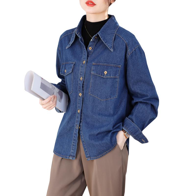 Dam Höst 2025 Retro Tvättad Denimjacka: Koreanskt inspirerad lös långärmad skjorta i Hongkongstil