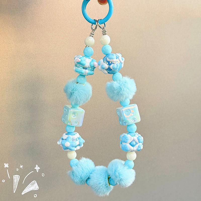 Roztomilý ručně kreslený korálkový řetízek na telefon, sladký přívěsek na klíče, kreativní řemínek na zápěstí proti ztracenému telefonu, dekorace na tašku, dárky