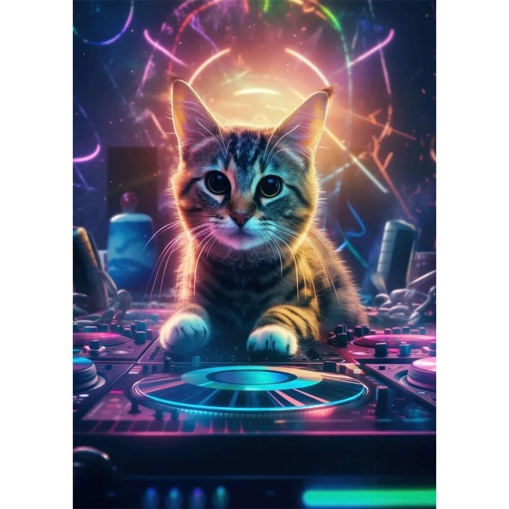 Pop Art Colorful Neon Animals DJ Music Poster Aesthetic Capybara Cat Dog Panda Rabbit Canvas Print Wall Art Mural Room Decor