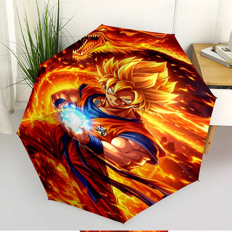 DRAGON BALL Print Automatic Open Close Umbrella, Portable Foldable Umbrella, for Outdoor Commute Camping Trip, Ideal Birthday Gift