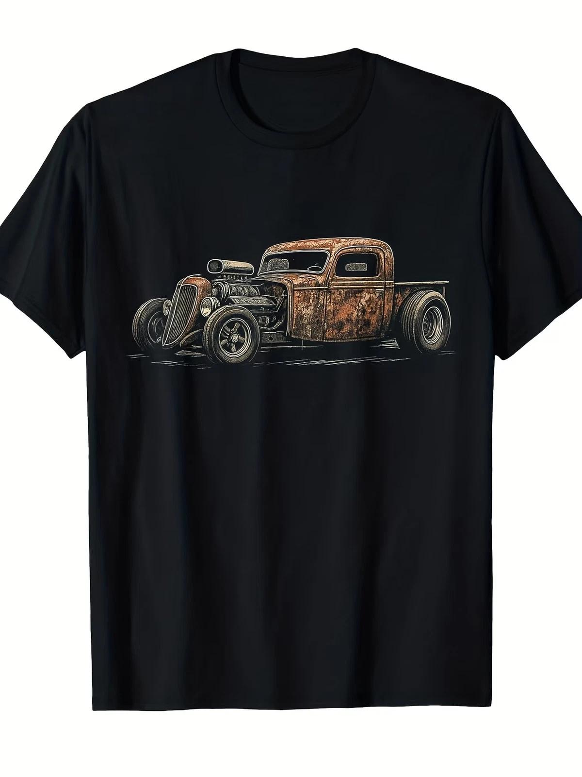 Men S Vintage Rat Rod Rust Bucket Graphic T-Shirt - Retro Hot Rod Car Design, So L