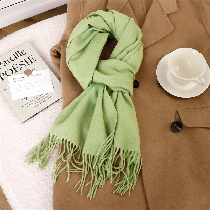 30*180cm Korea Styles Solid Color Cashmere Winter Warm Women Scarf Thicken Shawl Tassels Pashmina Hijab Wrap Windproof Foulard