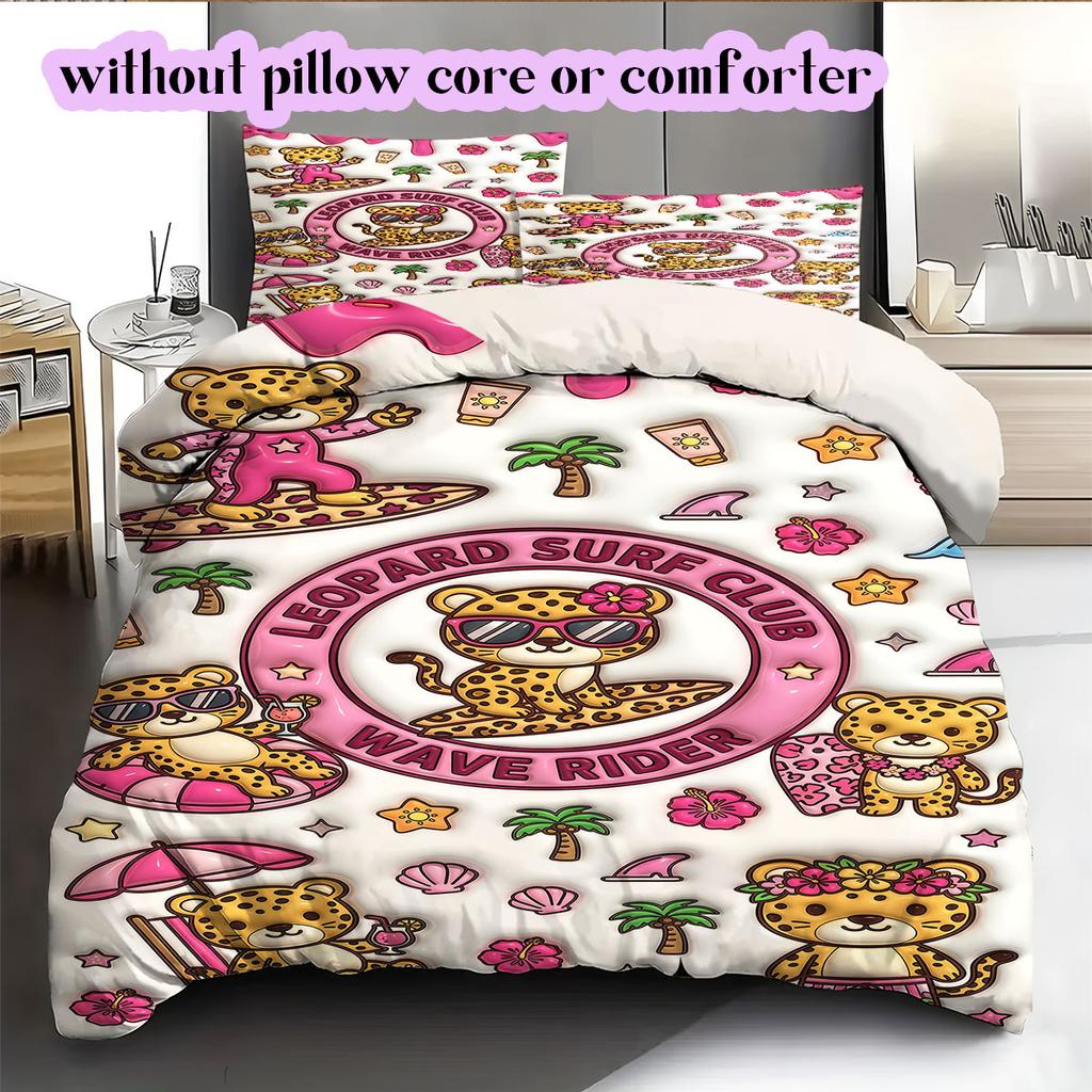 Cute animals surfing Pattern Bedding,Quilt Set Quilt Cover Pillowcase Home Birthday Gift (1*duvet cover+2*pillowcase,without core)