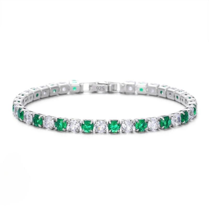 Stylish and Simple 925 Silver White and Green 4mm Zircon Tennis Bracelet Versatile Jewelry