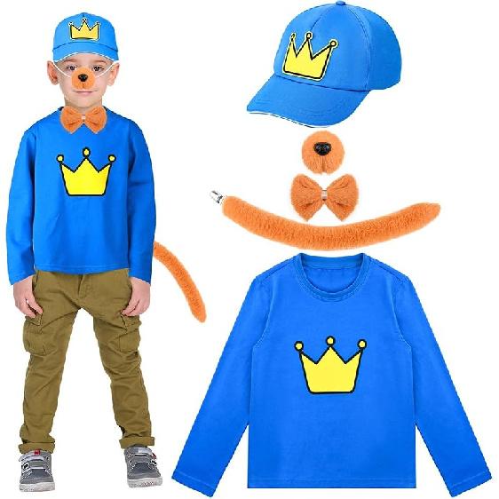 Kavoc 5 Pcs Blue Dog Costume Set Including Blue BaseCap Brown Dog Nose Bow Tie and Tail for Halloween Christmas Fancy Dress Up Supplies (S)