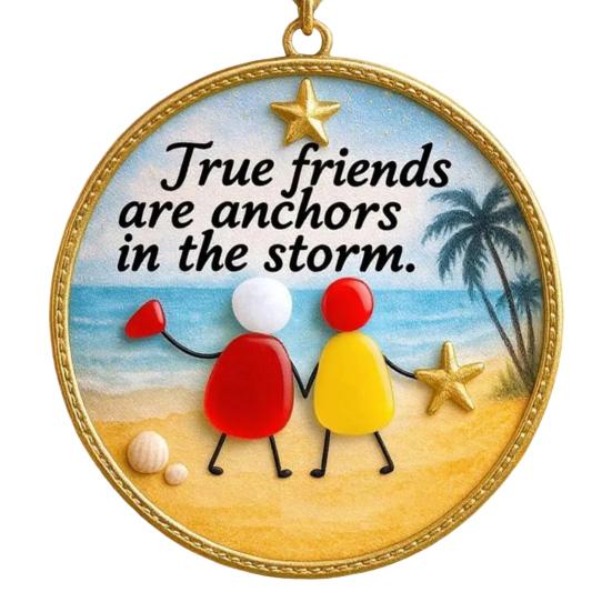 Sea Glass Art Friendship Ornament Handmade Sea Glass Christmas Tree Ornament TRUE Friends Are