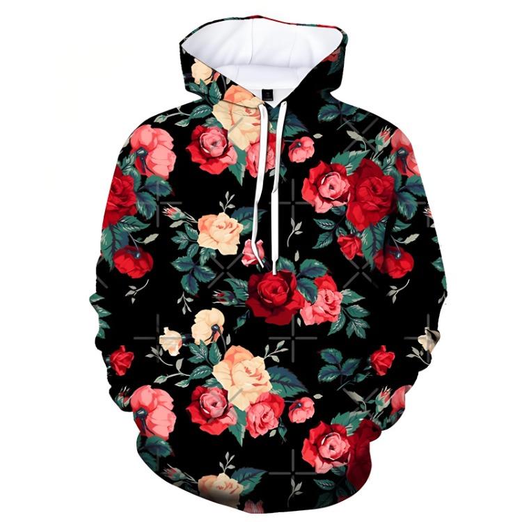 Women's Retro Streetwear Casual 3D Printing Flower Hoodie Fashion Long Sleeve Pullover Hooded Top Sweatshirt