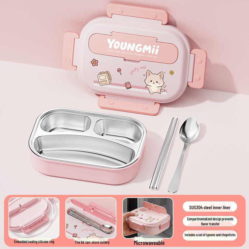304 Stainless Steel Insulated Bento Box - Student Lunchbox with Food Compartments