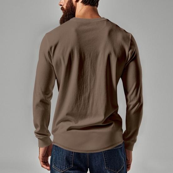 Yousheng Men Spring Autumn Top Button Decor V Neck Long Sleeves Solid Color Pullover T-shirt Stretchy Slim Fit Fitness Sport Top