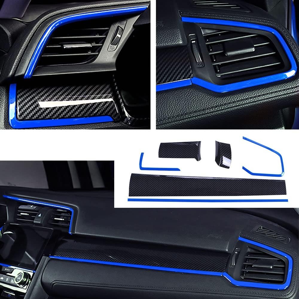 Rifoda for Honda 10th Gen Civic 2016 2017 2018 2019 2020 ABS Carbon Fiber Grain Console Center Dashboard Cover and Gear Box and Steering Wheel Trims