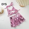 Dog Bikini Dress Sparkling Dog Swimsuit Mermaid Bathing Suit with Shiny Scale Summer Seaside Beach Outfit for Small Medium Cats Dogs