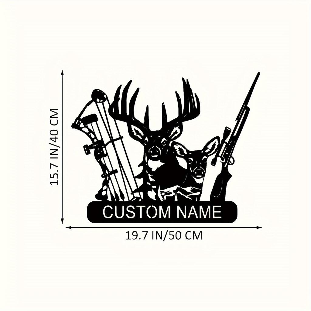 Customizable Hunting Metal Sign - Personalized Deer, Rifle & Bow Design - Heavy-Duty Outdoor/Indoor Decoration - Custom Name