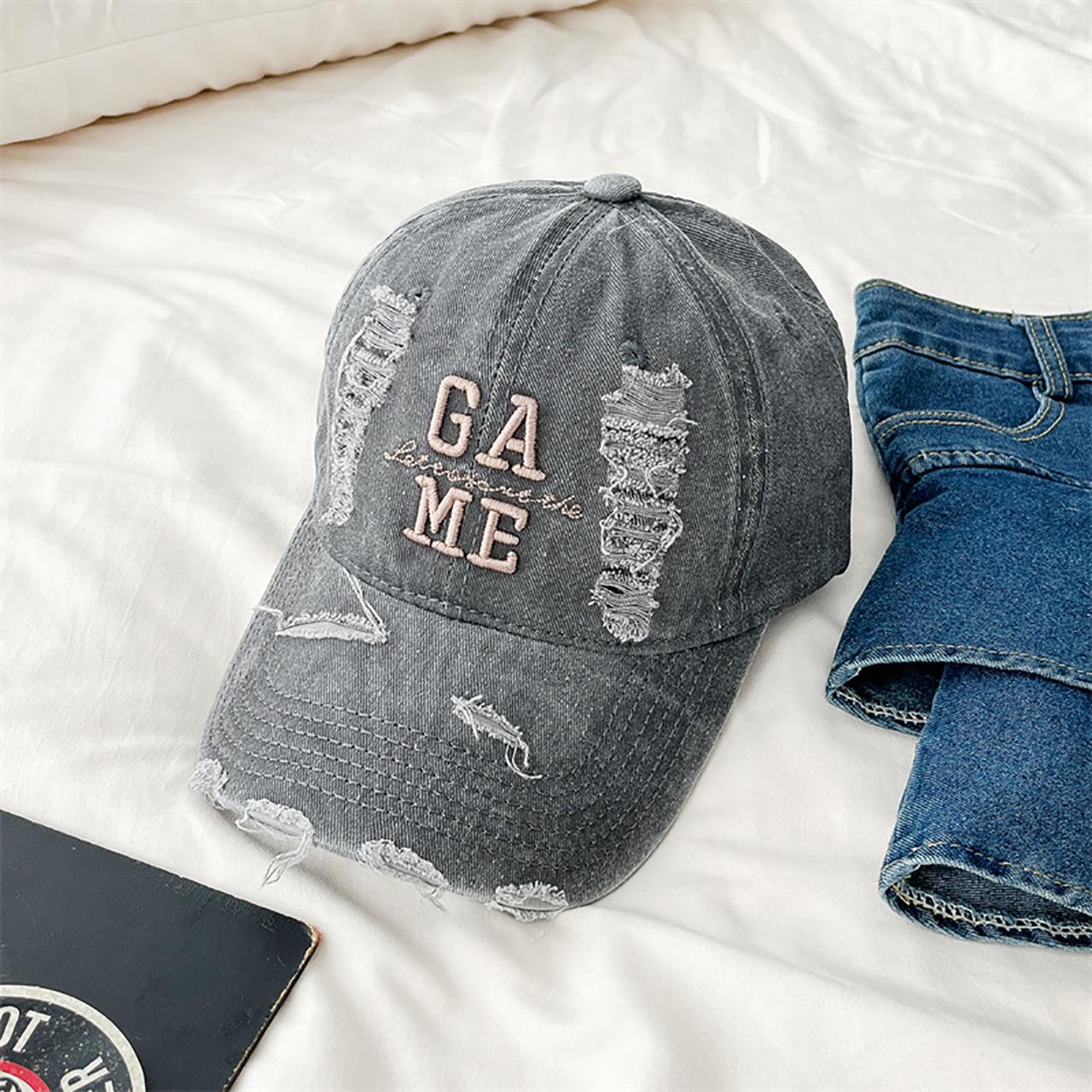 

Punk Holes Distressed Baseball Cap For Men Women Retro Letter Embroidery Cotton Peaked Hat Outdoor Sunscreen Duck Tongue Hat Adjustable