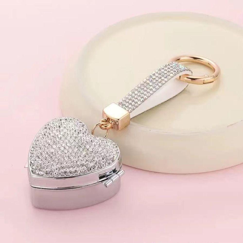Portable Mini Pill Case Shining Bling Bling Key Pendant Compact Bag Hanging Ornaments Car Hanging