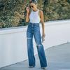 2025 Spring Women's High-Waisted Washed Ripped Wide-Leg Denim Jeans