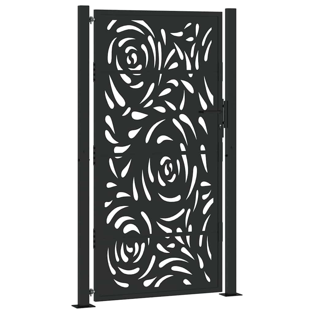 Black Garden Gate 105X180 Cm Steel Flame Pattern