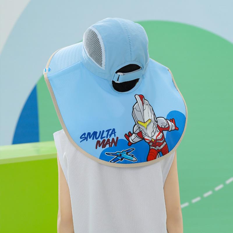 Children'S Sun Protection Hat Summer Big Brim Sun Hat Ultraman Cartoon Neck Protection Breathable Bucket Hat Outdoor Protection For Boys And Girls