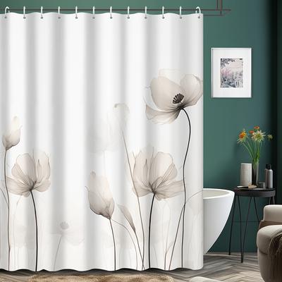 1 peça Cortina de Chuveiro Simples Branca Cinza Estampa Floral Pintada à Mão para Hotel, Banheiro de Apartamento, Decoração de Pendurar na Parede como Tapeçaria