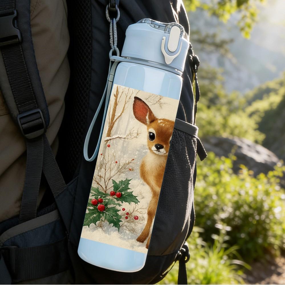 1PC Fawn Deer Autumn Leaf Print 750ml Color Plastic Sports Water Bottle Leakproof Flip Straw Lid Suitable for Sports Office Home Use