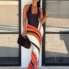 Dámské Maxi Šaty s Potiskem na Šňůrku za Krkem Bez Rukávů Bodycon Dovolenkové Šaty