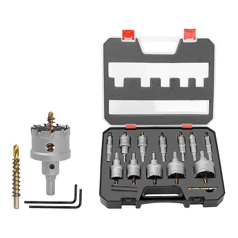6Pcs TCT Hole Saw Kit, Triangular Shank Metal Steel Hole Saw Drill Bits, Upgrade Heavy Duty Carbide Hole Cutter with a Center Drill & 2Pcs L-Wrench,